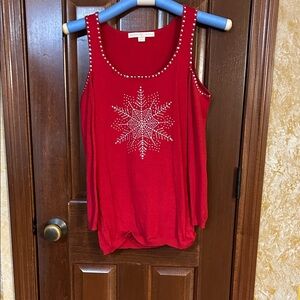 Boston Proper Red cold shoulder sweater with Snowflake Design